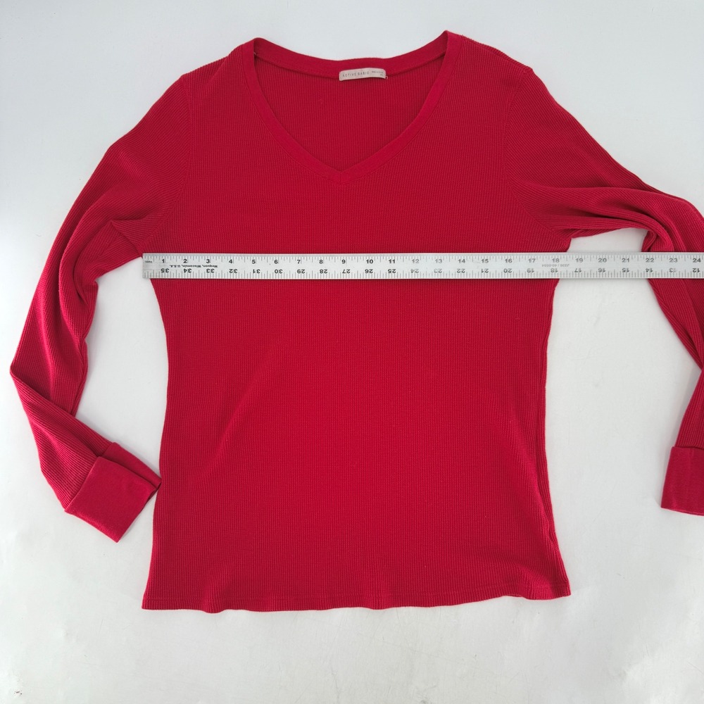 Active Basic 1XL Long Sleeve V Neck Waffle Knit Top Red Basic Runs Small - Picture 10 of 10